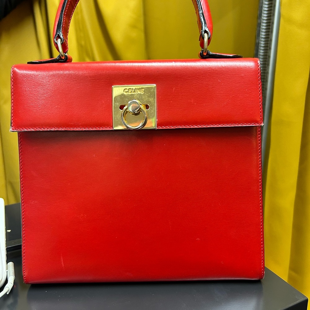 Vintage Celine handle bag in red.